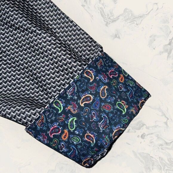 Robert Graham Black White Long Sleeve Flip Cuff Button Up Dress Shirt Medium - Picture 4 of 8